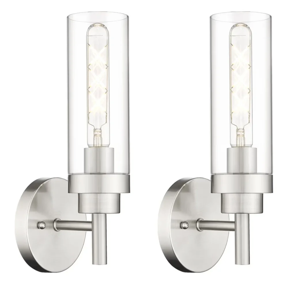 NIB. Elegant Modern Wall Sconce Lights Brushed Nickel Set Of 2 - Picture 1 of 8